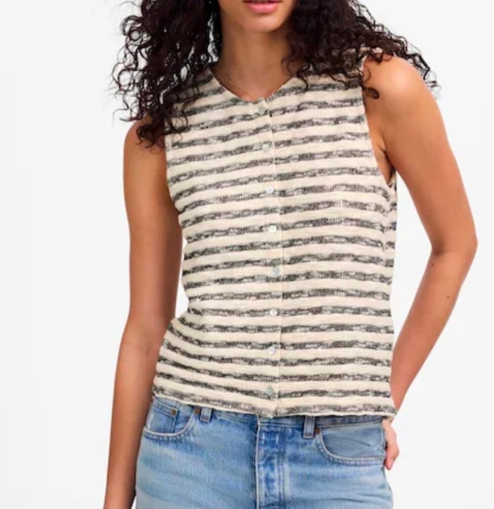 Madewell Crewneck Sweater Vest in Stripe Size L NWT